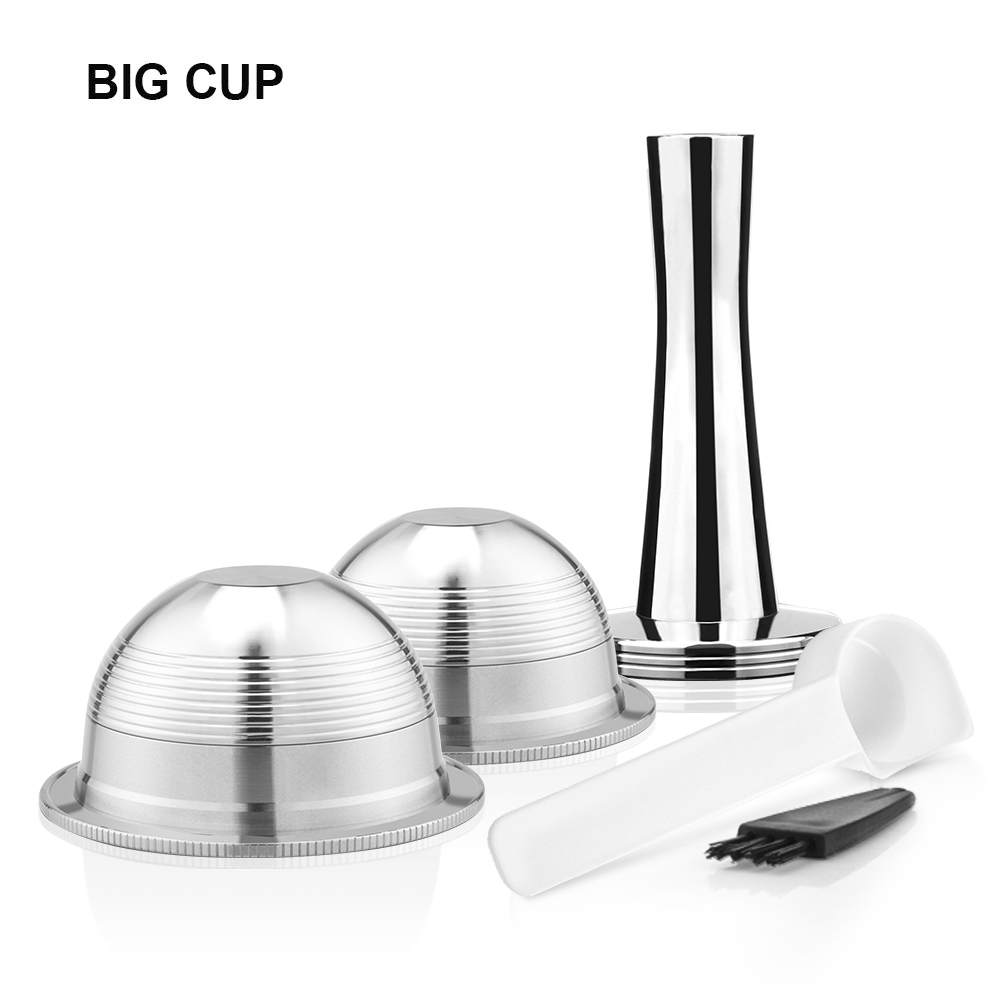 ICafilasSVIP Stianless Steel Reusable Vertuoline Capsule For Nespresso Vertuo Coffee Filter Espresso For Vertuo Plus: 2 Big 1 Tamper