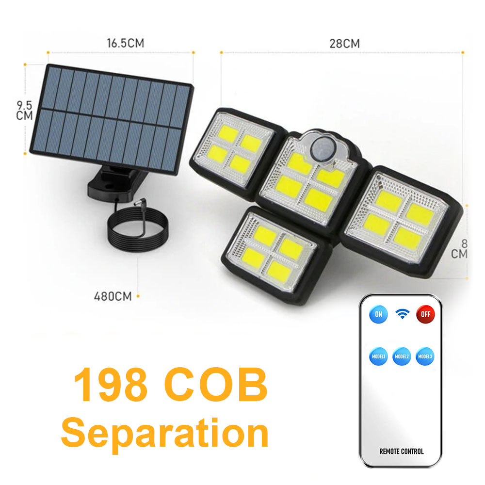 A+, Solar Light Outdoor Waterproof For Garden Path Street Landscape Spotlight Wall Solar Powered Flo: 198 COB