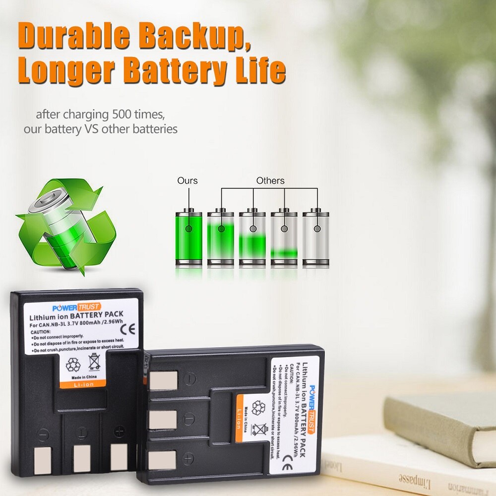 NB-3L + USB Charger for Canon NB-3L, Canon PowerShot SD10,SD20,SD100,SD110,SD500,SD550,Digital IXUS 750 IXUS i IXUS, IXY 30 30a