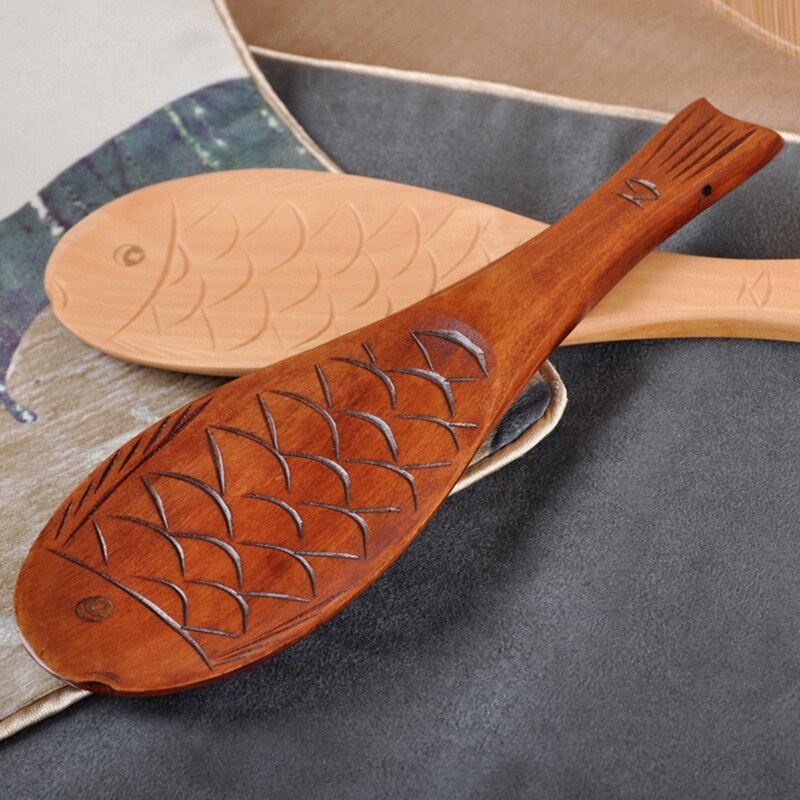 Paleta de arroz de madera en forma de pez, cuchara para servir arroz, espátula de arroz de madera para cocina, utensilios de cocina de madera