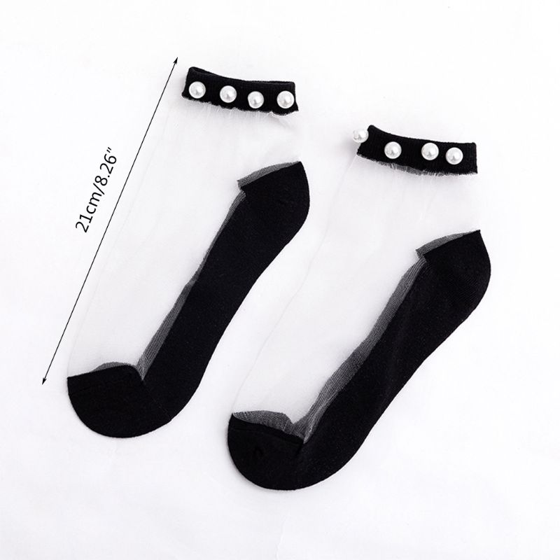 Japanse Meisjes Zomer Transparante Glasvezel Ankle Boot Sokken Imitatie Parel Kralen Top Sieraden Zoete Snoep Kleur Dunne Kousen