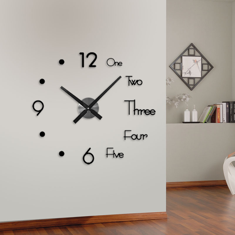 Reloj de pared adhesivo 3D para decoración de dormitorio, pegatina de pared para sala de estar, sin batería