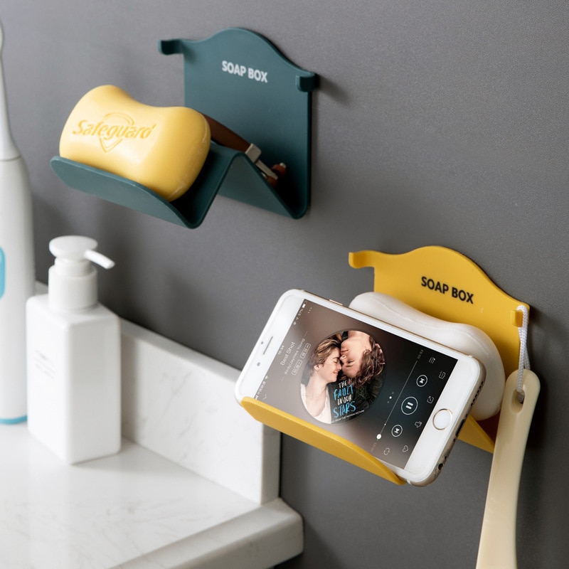 Porte-savon mural auto-adhésif, boîte de rangement de savon mural, plateau de téléphone, support de rangement de douche de salle de bains