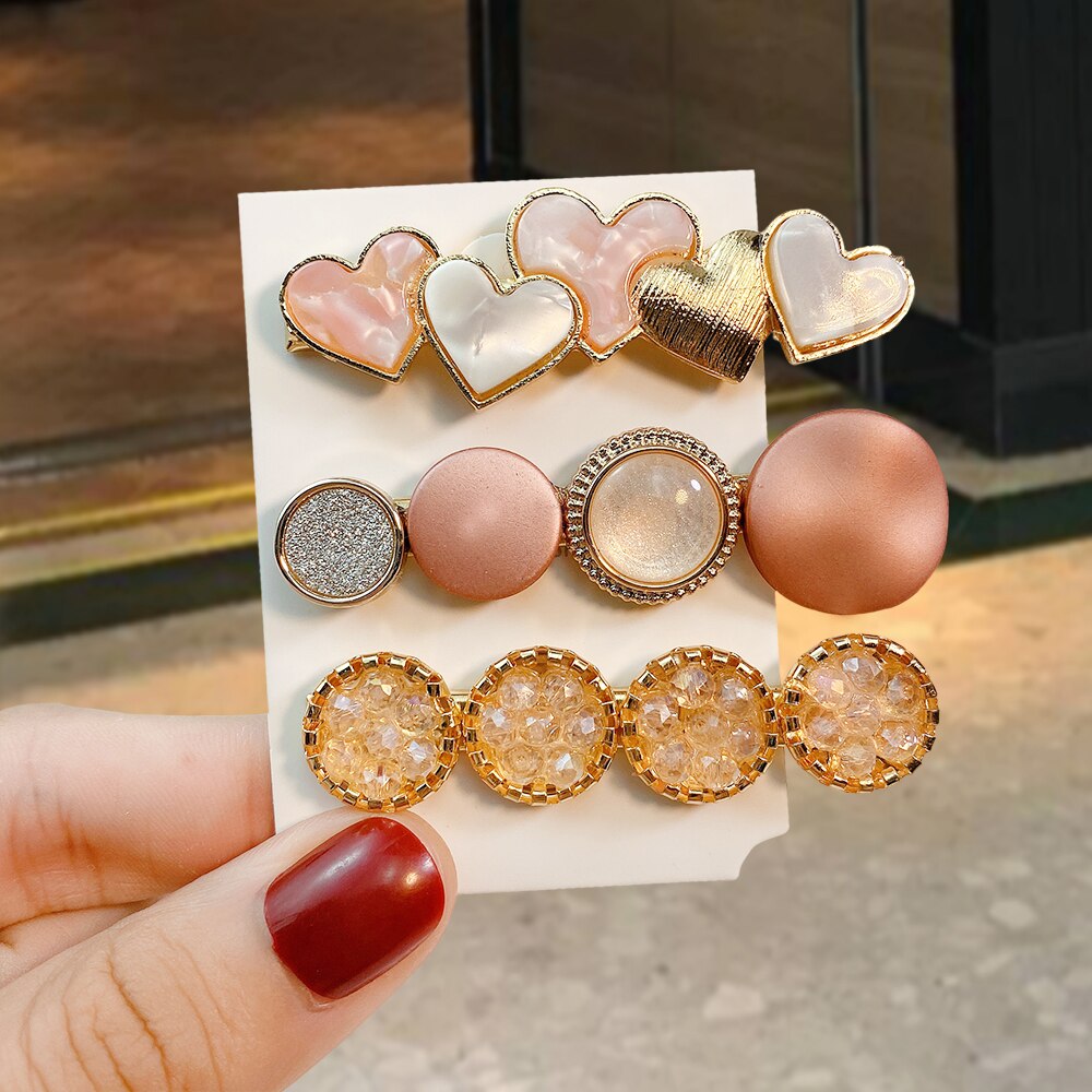 1 ensemble Macaron cristal strass pince à cheveux étoile amour forme Barrettes épingles à cheveux géométrique cheveux accessoires: 3