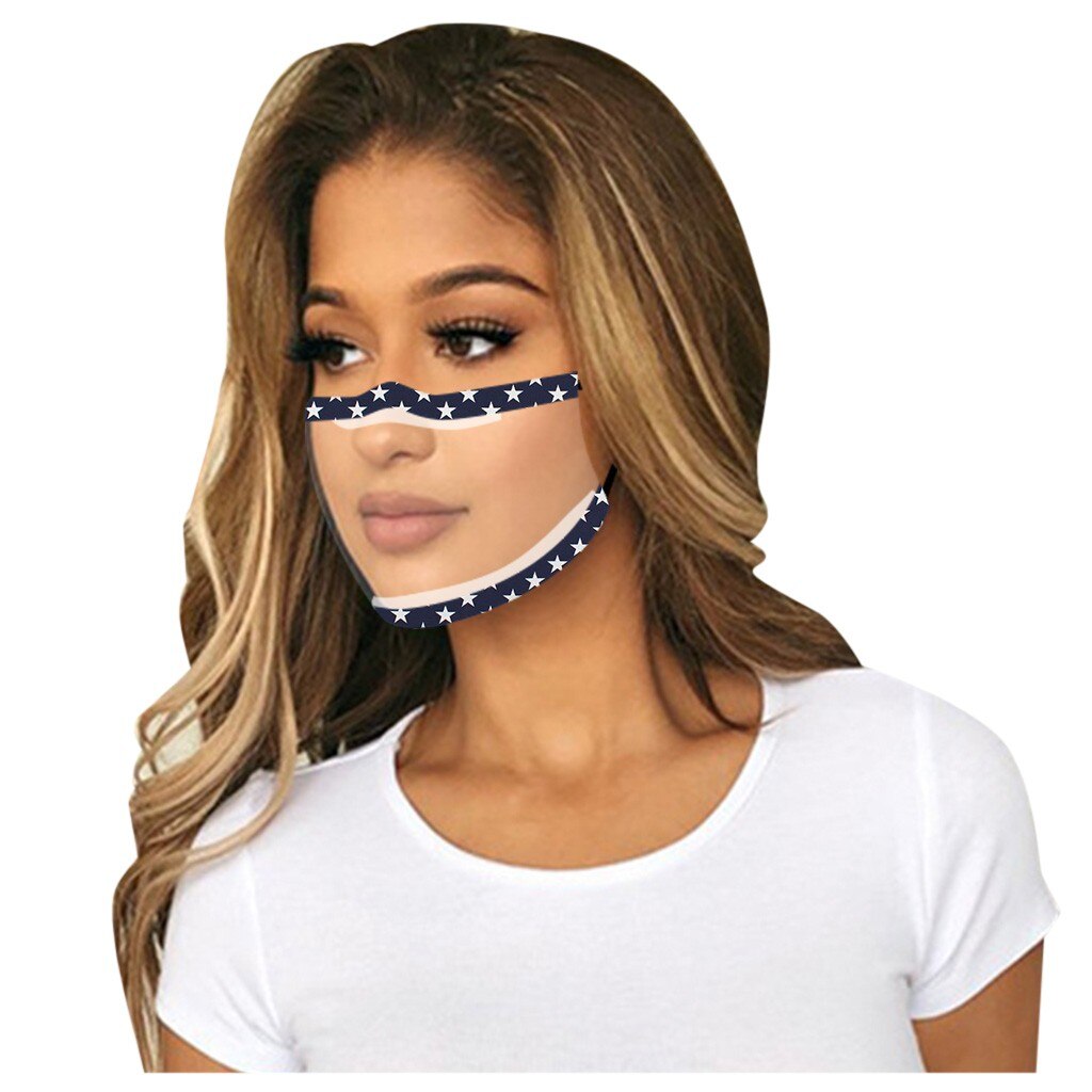 5Pcs Prints Masker Met Clear Window Zichtbaar Gezicht Cover Outdoor Multipurpose Herbruikbare Mond Cover Mode Stof Maskers