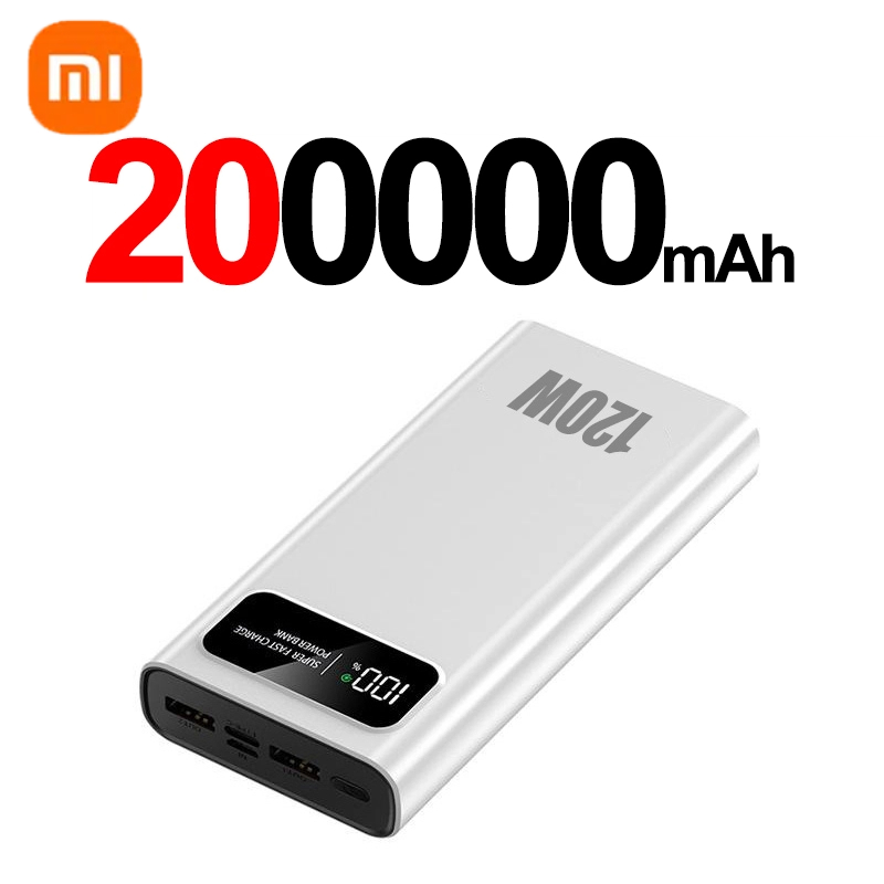XIAOMI 120W 200000 mAh power bank grande capacidade de carregamento super rápido bateria externa led display digital para iphone android novo: Azul