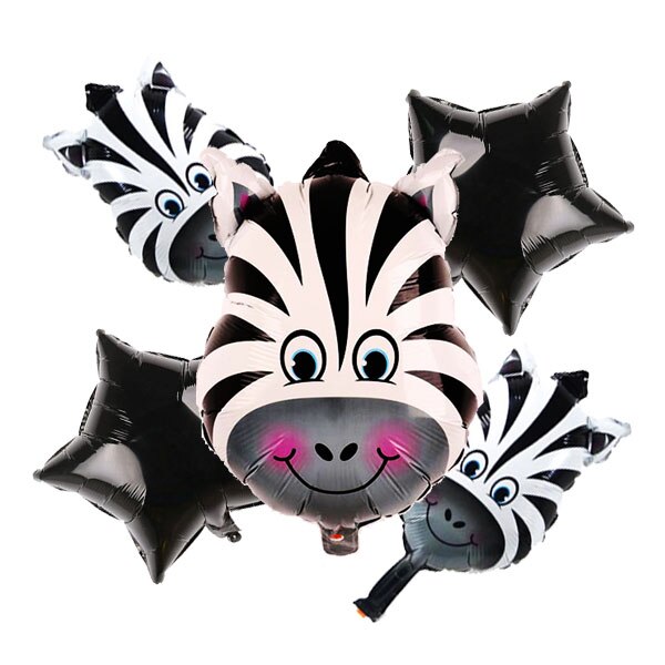 5 Stuks Koeien & Mini Koeien En 18 Inch Star Ballonnen Feestartikelen, animal Party Mylar Ballon Voor Verjaardag Ballon Boeket Decor: zebra set