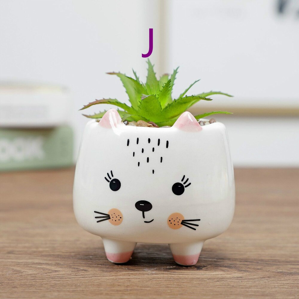Dessin animé Animal Pot de fleur Pot d'intérieur Succulent plante Pot décoration de la maison artisanat décoration: J