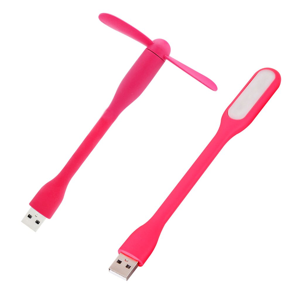 6 Colors Mini Flexible Portable Bendable USB Fan+LED Lamp Light Flexible For Apple Android Phone Laptop Desktop Power Bank: rosy led