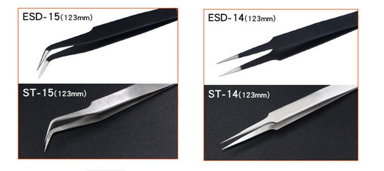 6Pcs Anti-static ESD Stainless Steel Tweezers Maintenance Tools Industrial Precision Curved Straight Tweezers Repair Tool Kit