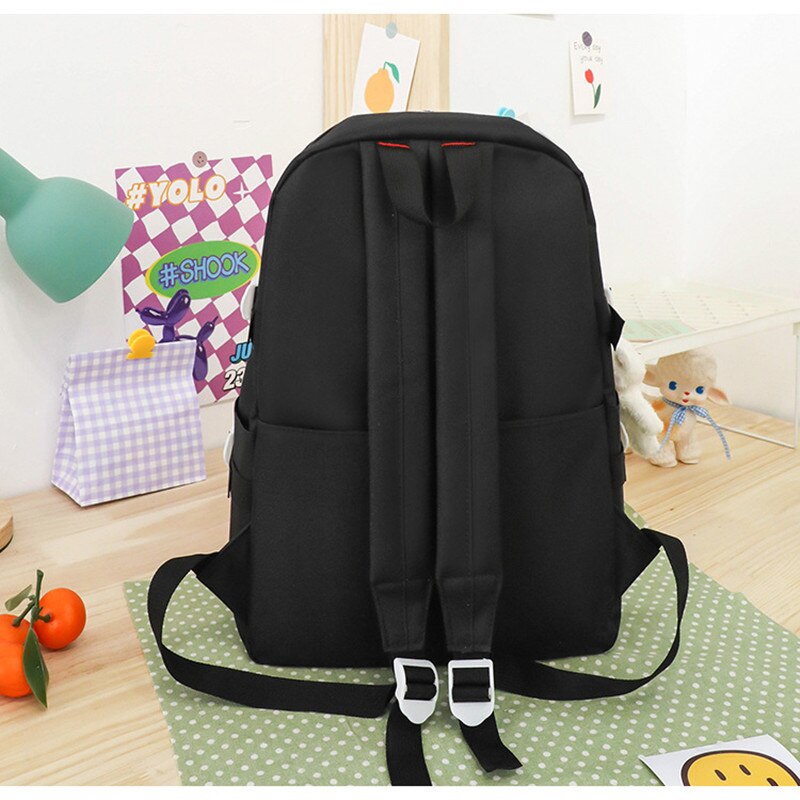 Fengdong 5 Stks/set Student Schooltas Zwart Wit Mode School Rugzak Voor Tienermeisjes Handtas Schoudertas Potlood Tas Set