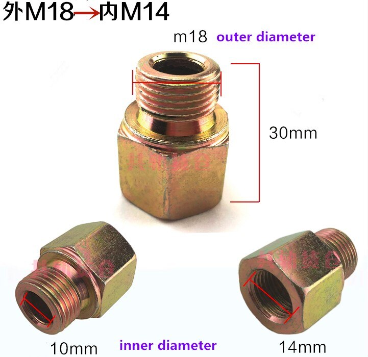 ! Tubing conversion joints, high-pressure tubing conversion interface, test-tubing adapter: M18-M14