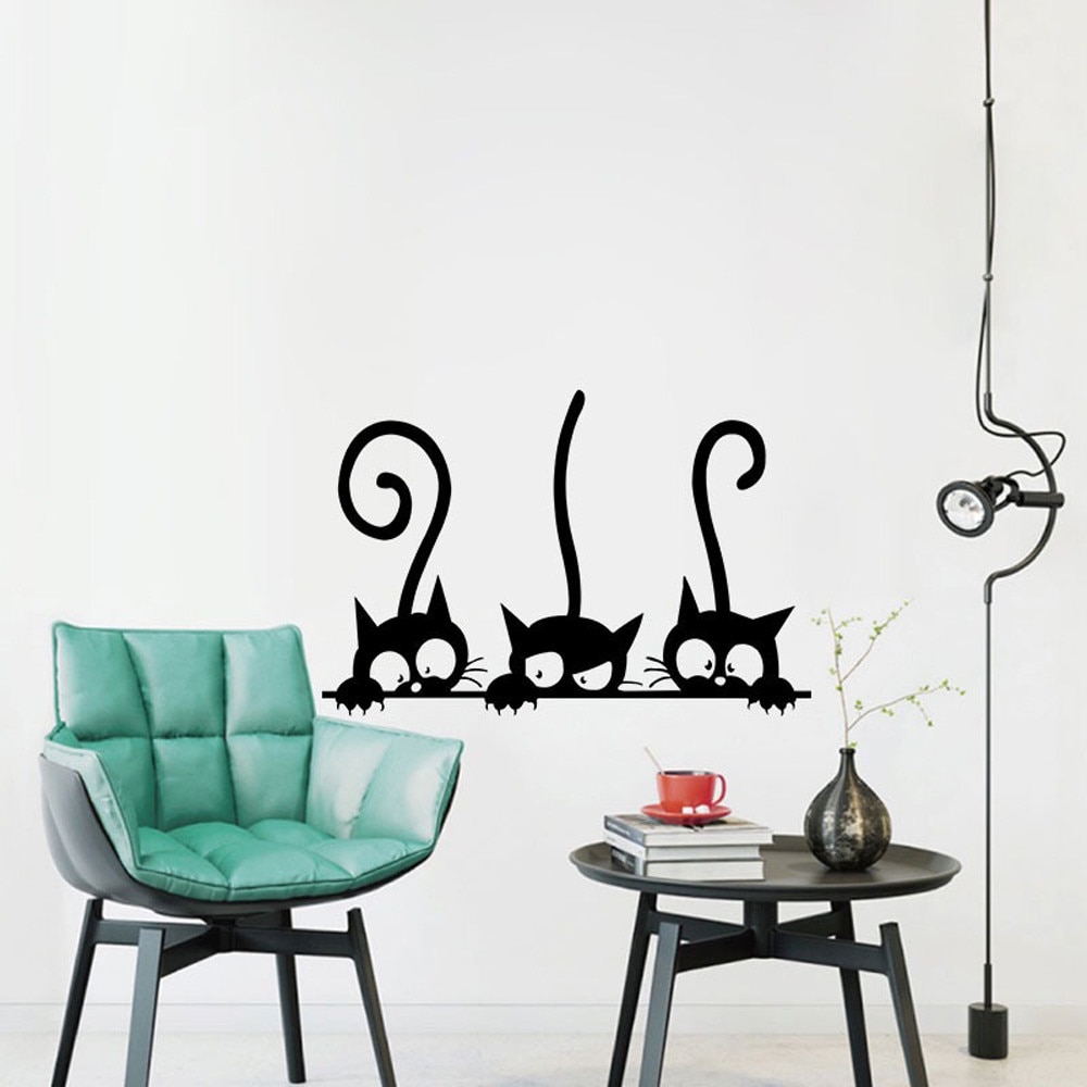 Tre sjove katte dyr wallsticker husholdningsværelse pvc vinduesmærkater vægmaleri gør-det-selv dekoration aftagelig 3d wallstickers boligindretning