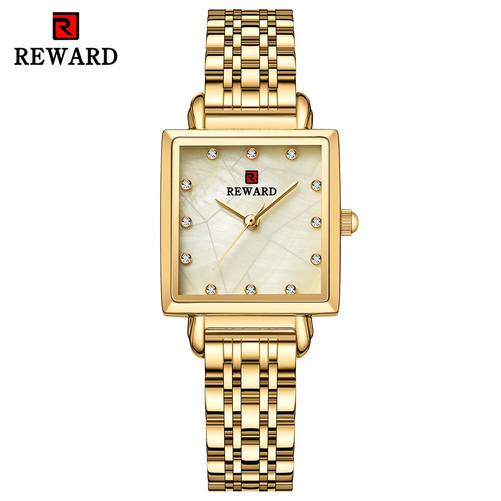 Reloj de cuarzo cuadrado para mujer, pulsera de acero inoxidable de oro rosa Simple, resistente al agua, 2022: Golden