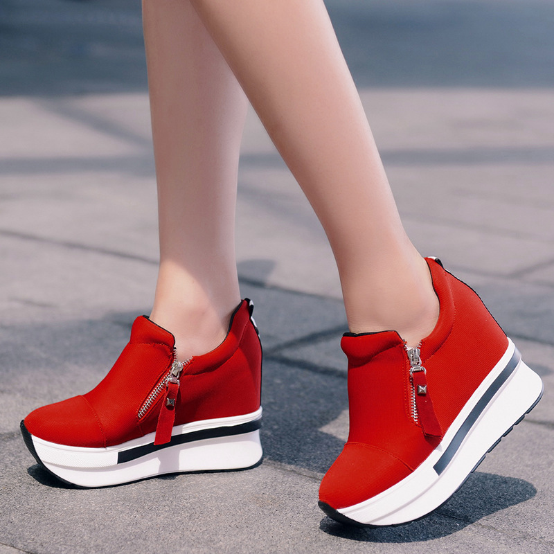 Tênis de plataforma vermelho sapatos de lazer sapatos de plataforma confortáveis sapatos de lona mulher invisível cunha sneaker sapato feminino