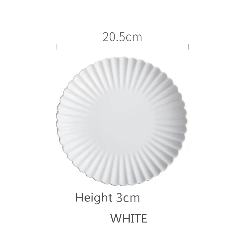 Nordic Creatieve Keramische Ronde Chrysant Diner Plaat Fruitsalade Taart Plaat Steak Westerse Keuken Servies 8 Inch 10 Inch: WHITE 8 inches