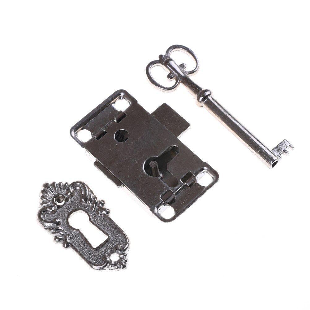 1Set Durable portable Vintage Antique Style Iron Lock + Key for Drawer Cabinet Wardrobe Cupboard Door Accessories