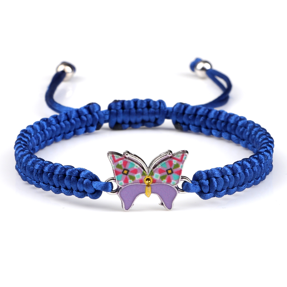 Handmade Braided String Bracelet For Women Blue Butterfly Pendant Adjustable Charm Bracelets&Bangles Girl Jewelry: SILVER PLATED