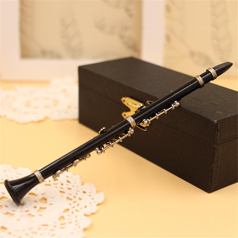 Mini klarinet model 1:8- forhold musikinstrument miniaturebord indretning display ornament med sort læder kasse + beslag