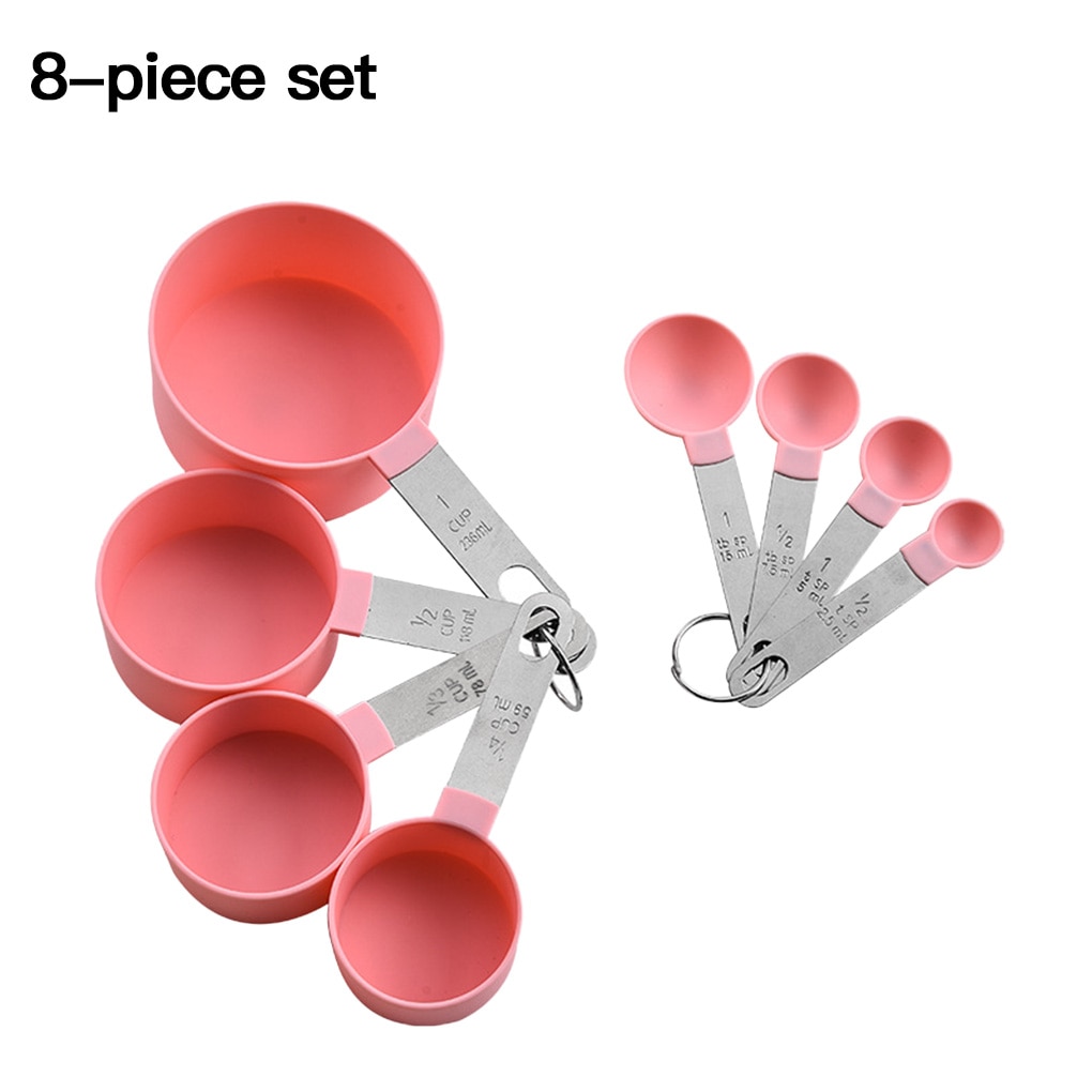 Portable 8PCS/Set Measuring Cup Spoon Set Stainless Steel Handle Plastic Measuring Cup Cooking Baking Tool: 01