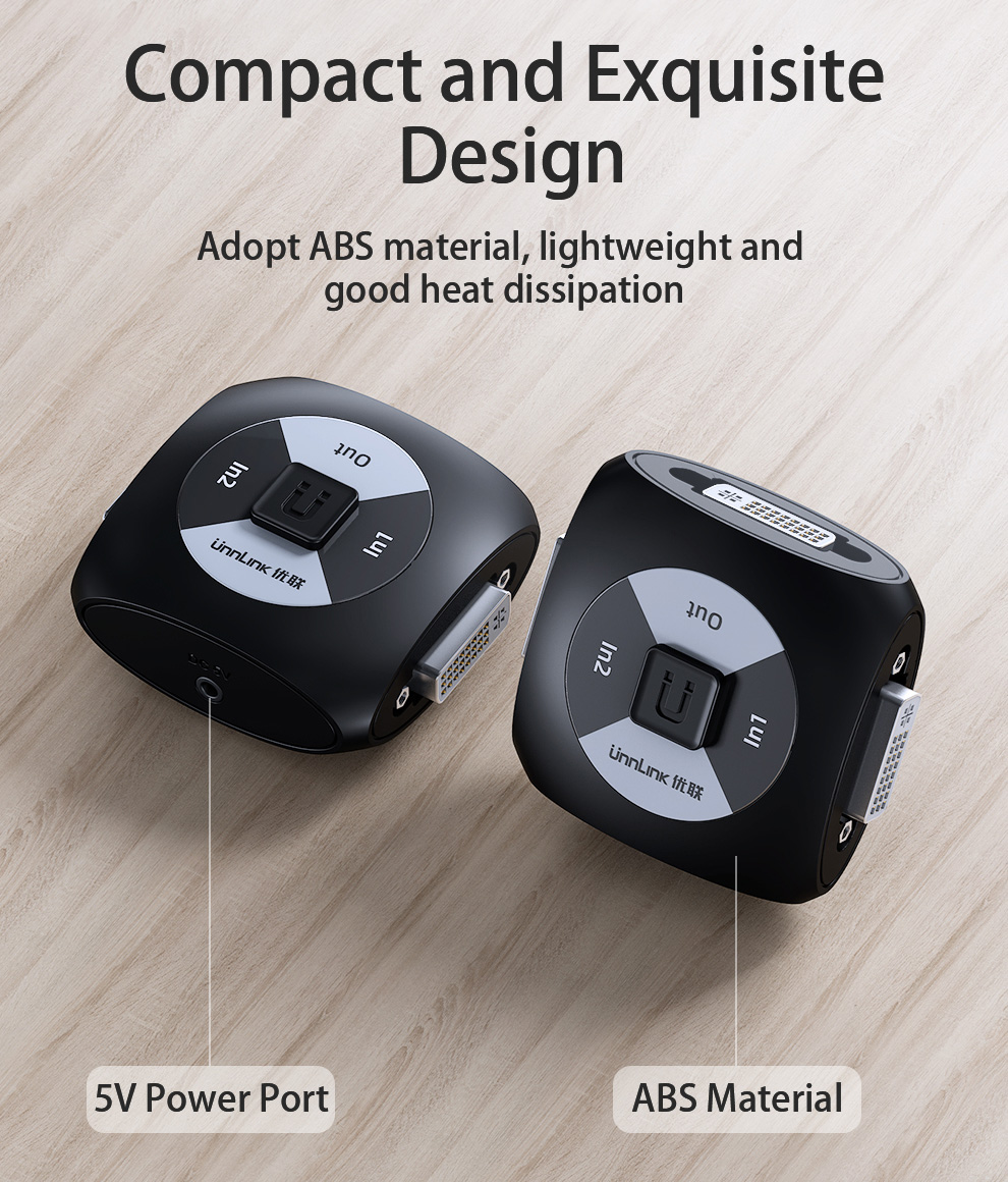 Unnlink DVI Switch Splitter Bi-directional Switcher 2X1/1X2 FHD1080P@60 DVI AB Switch for Computer Desktop Graphic Card Monitor