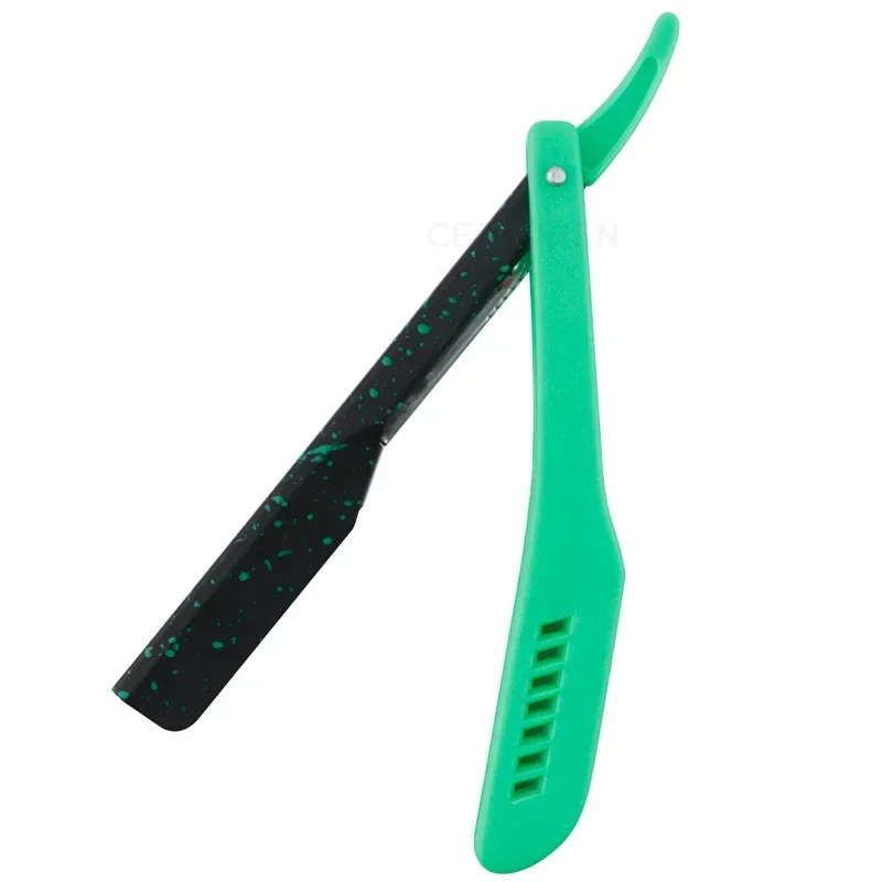 Maquinilla de afeitar plegable clásica con patrón de camuflaje, herramientas de afeitado Manual para hombres con soporte extensible, recortador de barba retráctil: Verde