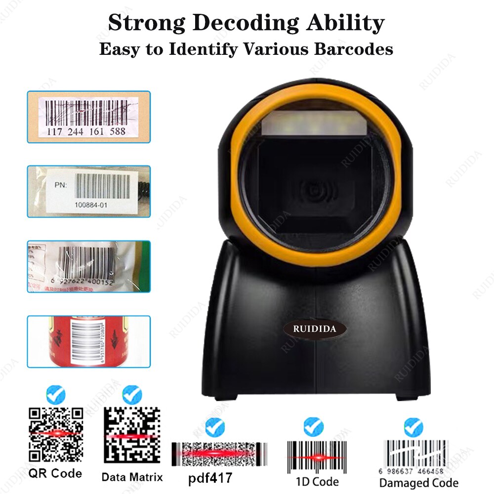 Wired Barcode Reader 1d 2d Scanner Usb Qr Code Reader Desktop Handsfree Automatische Scanner Omnidirectionele Voor Supermarkt Winkel