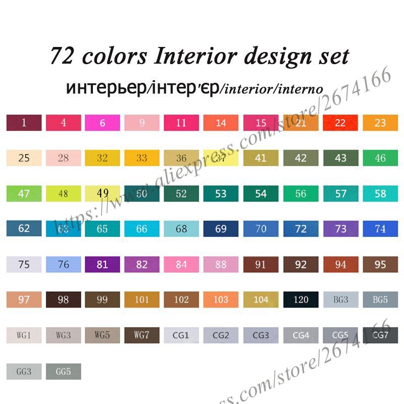 TouchFIVE Dual Tips Art Sketch Twin Marker Pens 36 48 72 80 168 Colors Alcohol Based Ink Art Markers for Student and: 72 Color Interior