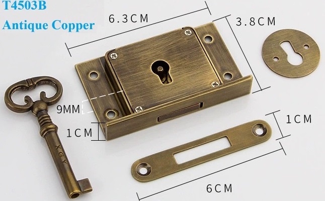 1Pc Vintage Brass Cabinet Drawer Lock With Hades Key: Beige
