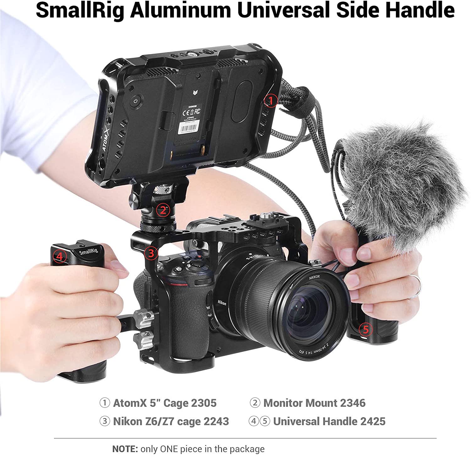 Smallrig dslr kamera håndgreb aluminium universal sidehåndtag m / monteringshuller og koldsko fra mikrofon diy muligheder 2425