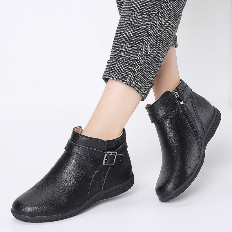 Primavera botas de inverno botas de neve sapatos de couro genuíno deslizamento em botas de tornozelo de chelsea botas planas de botas curtas senhoras botas de outono
