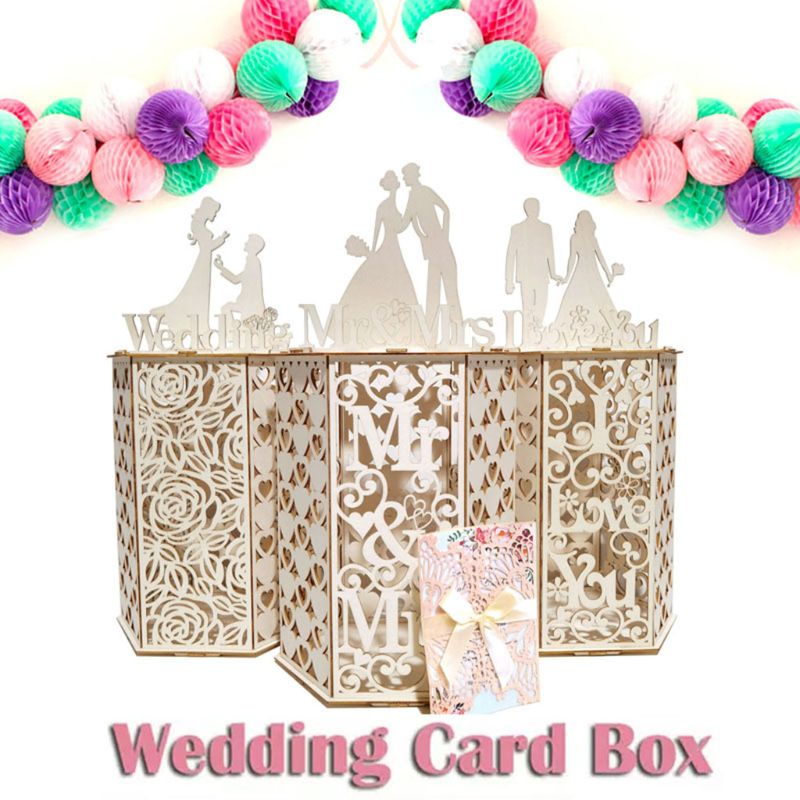 Diy cutout tre bryllup kortboks rustikk hilsen skilt holder for jubileum baby shower bursdagsfest gjestelogg inn forsyninger