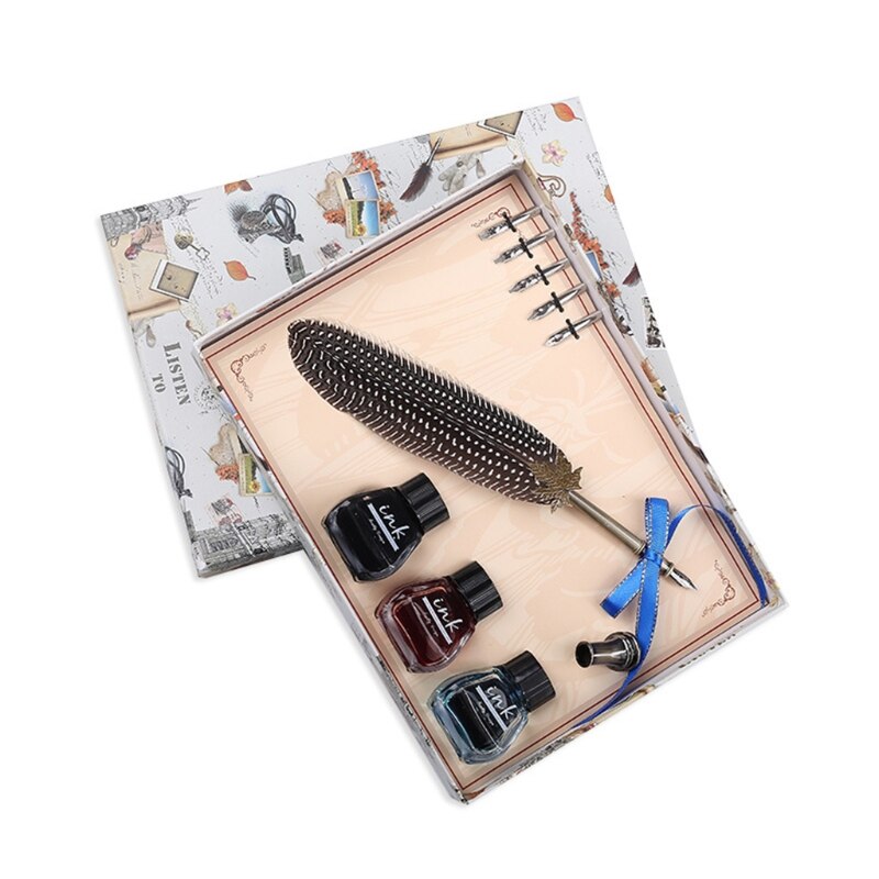 Calligraphy Set Antique Brass Holder 3 Ink Bottle for Beginner Students or Commerce Site 40JB: 4