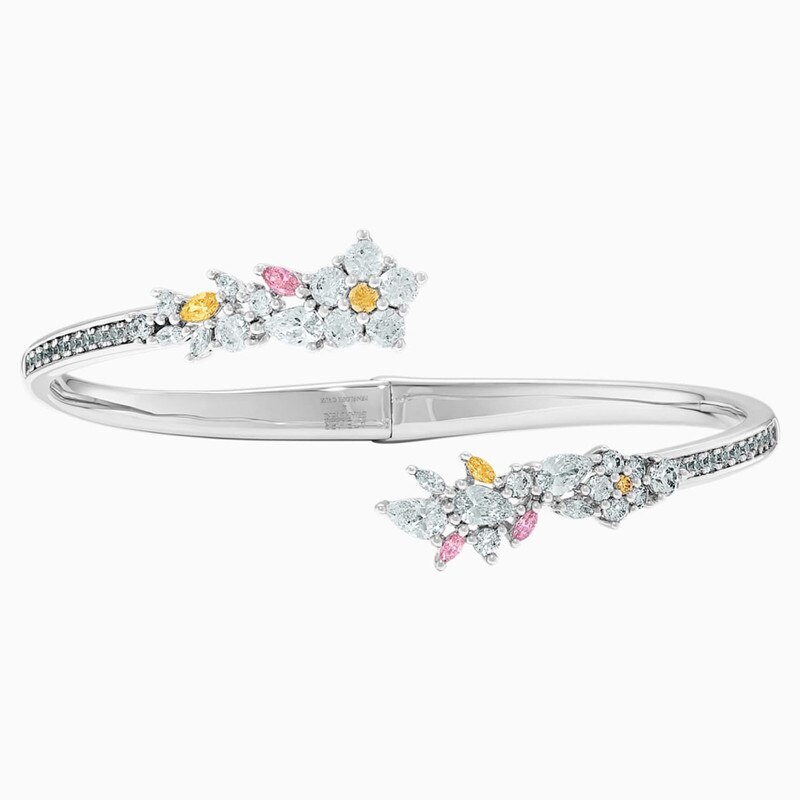 Jewelry SWA1:1, Simple Charm Feather Moon Geometric Crystal Open Bangles For Women: Rhodium Plated