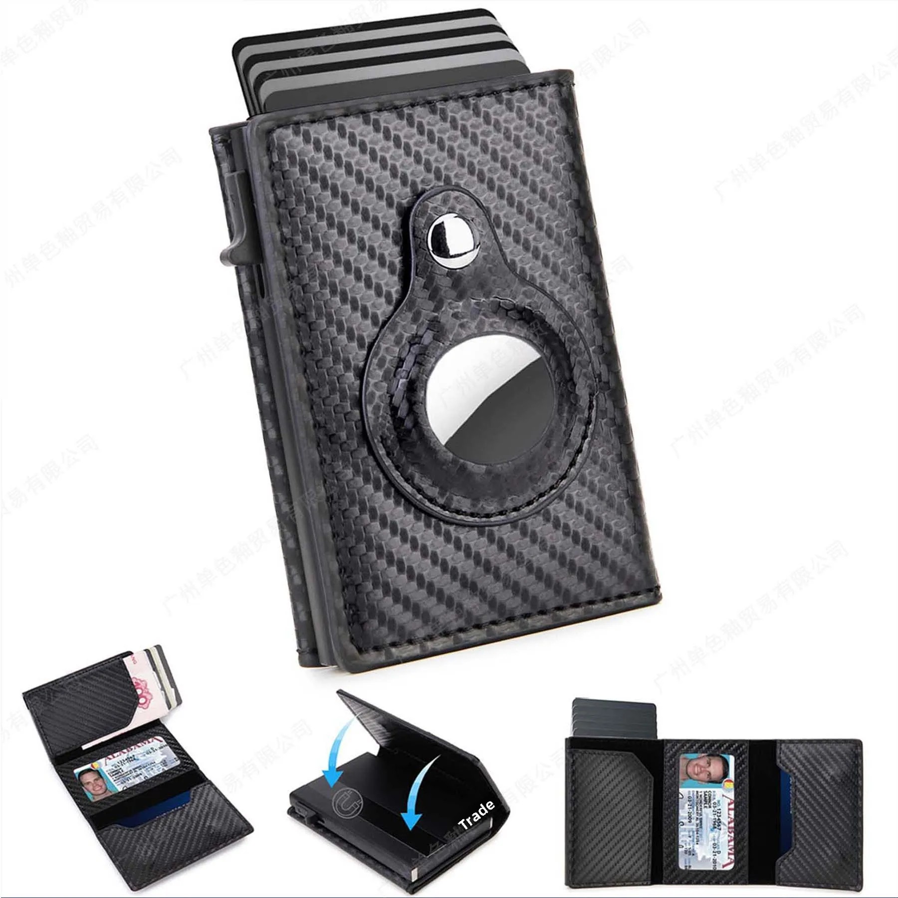Anti-Theft Tracking Wallet Tracker Men's High-End Tri-Fold RFID Blocking Magnetic Stripe Protection Card Holder
