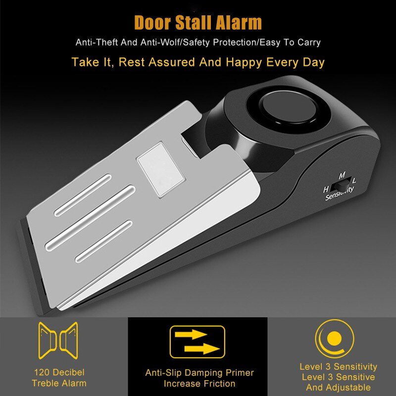 120dB Smart Alarm Wireless Alarm Door Stop Alarm for Home Wedge Covered Alarm Security System Block Blocking Alarm System