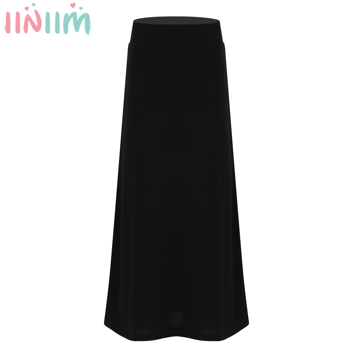 iiniim Kids Girls Solid Color Stretchy Lightweight Maxi Skirt for Casual Party School Summer Skirts Parties Clohing for Child