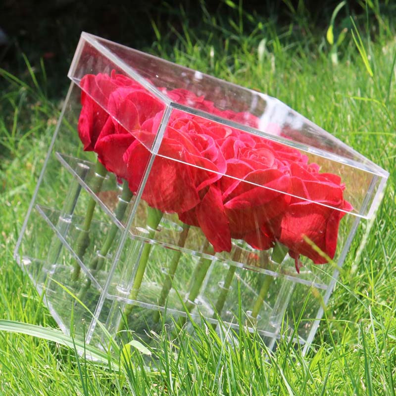 Clear Acrylic Rose Flower Box Luxury Handmade Box Vase