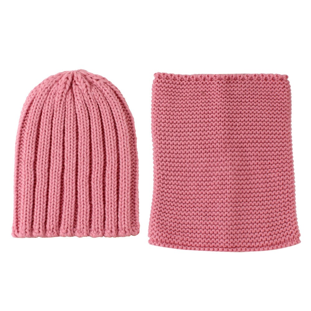 Conjunto de gorro y bufanda para bebé, otoño e invierno, de lana tejida, liso, para niño y niña, gorro y redecilla para niña, gorro para niño de 0-3 años: Rosa