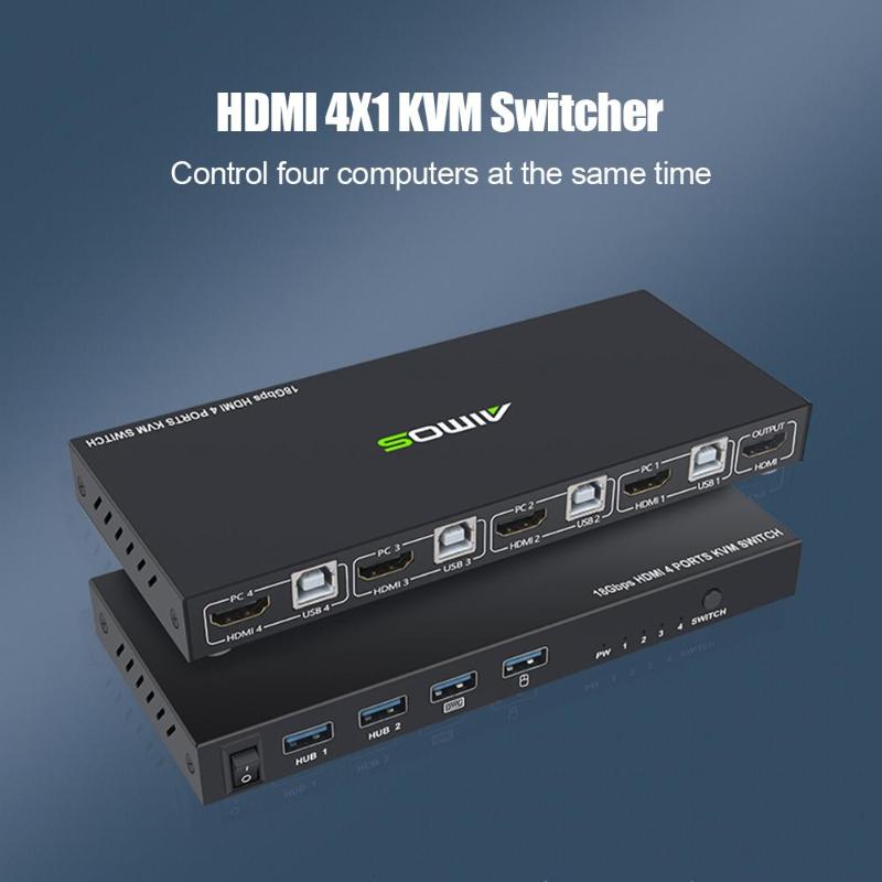 Am-kvm 401 18 gbps 4k 4 ingang 1 uitgang kvm-switch hdmi 2.0 schermschakelaar muis toetsenbord usb-sharer