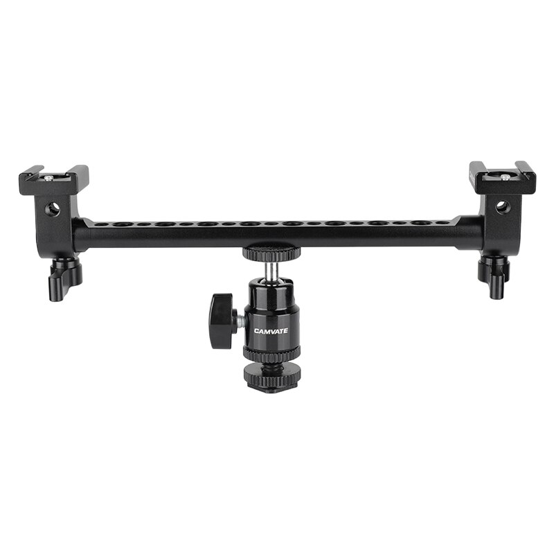 CAMVATE T-bar Bracket Arm With Double Cold Shoe Mounts Support &amp; Adjustable 1/4" Ball Head Holder For Mic / Monitor / Camera