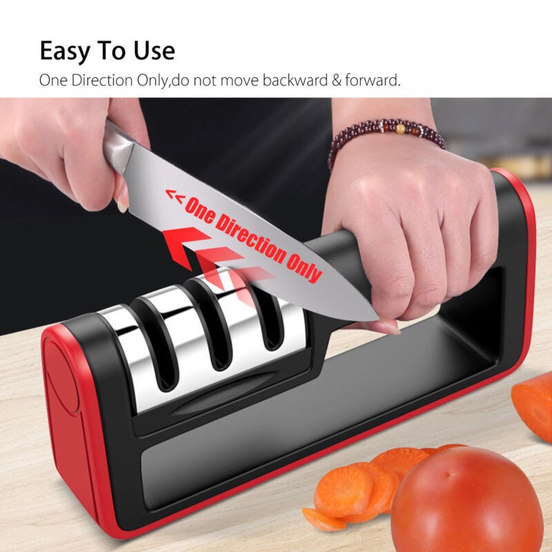 Handle Household Knife Sharpener Hard Carbide Ceramic Sharpening Stone 3 Stages