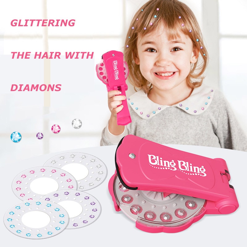Pige frisør legetøj foregiver at spille glas krystal rhinestone rund sten kunst dekoration diy pige hår styling pasta boreværktøjer
