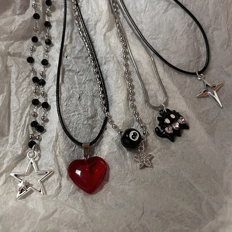 Collar de corazón de amor Y2k para mujer, Hip Hop, corazones rojos, colgantes rosas, collares, cadena de cuerda, Rave para niñas, joyería gótica