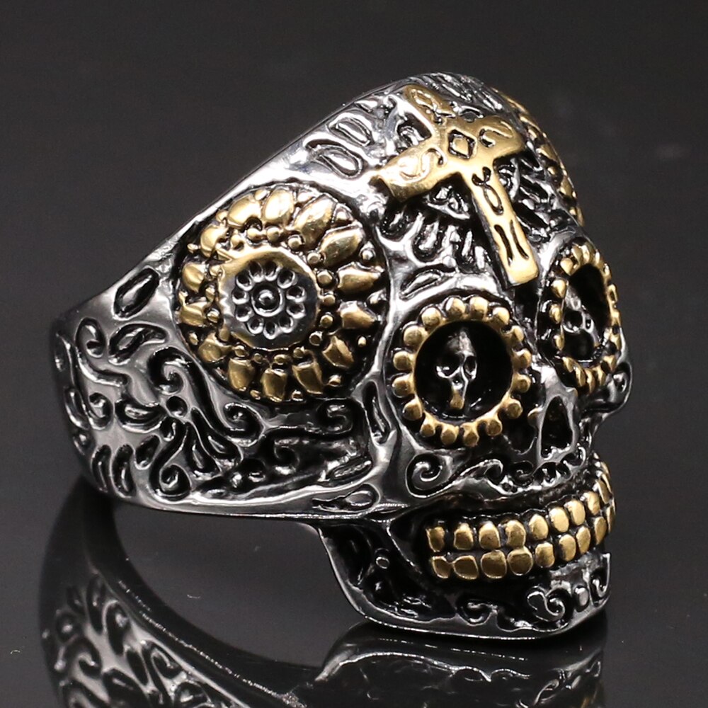 Anillos góticos con cabeza de calavera para hombre, joyas de acero inoxidable doradas de Hip Hop, para mejores amigos, anillo masculino de talla grande 15 16 17