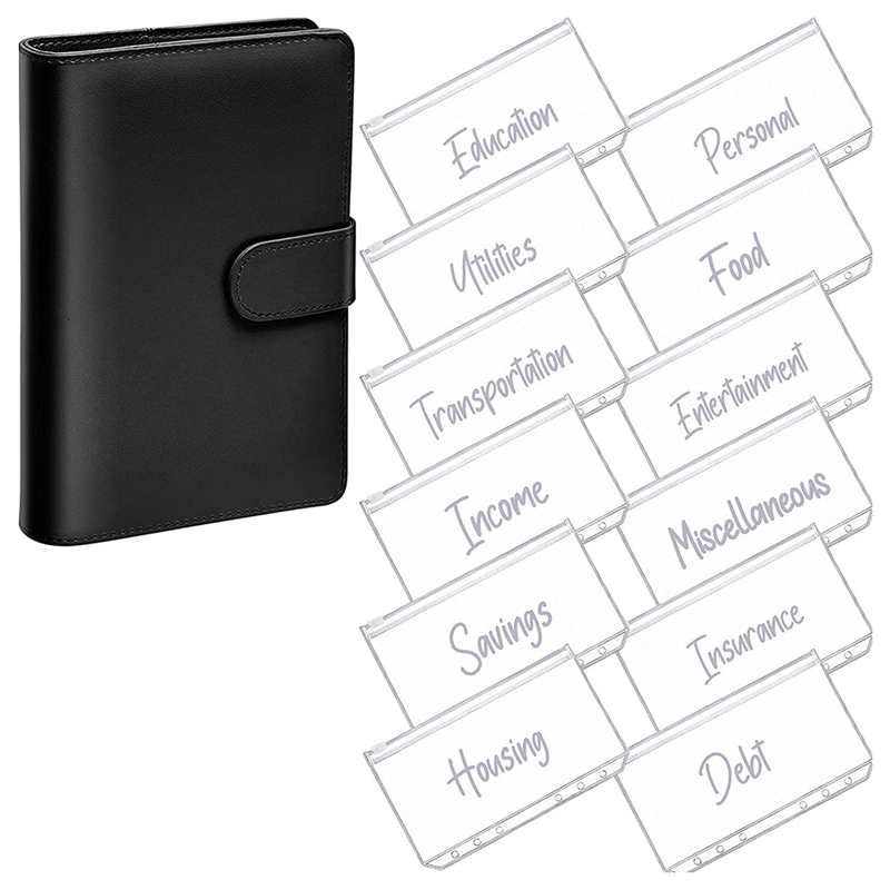 A6 PU Leather Notebook Magnetic Personal Planning Binder with 12 Binder Pockets Binder Zipper Folder for Bill Planning: sky blue