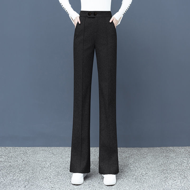 Große Größe Dicke Wollmischung Gerade Hosen Koreanischen Stil Wolle Breite Bein Hosen Frauen Winter lässig Neue Hohe Taille verlieren Hosen: M / Schwarz