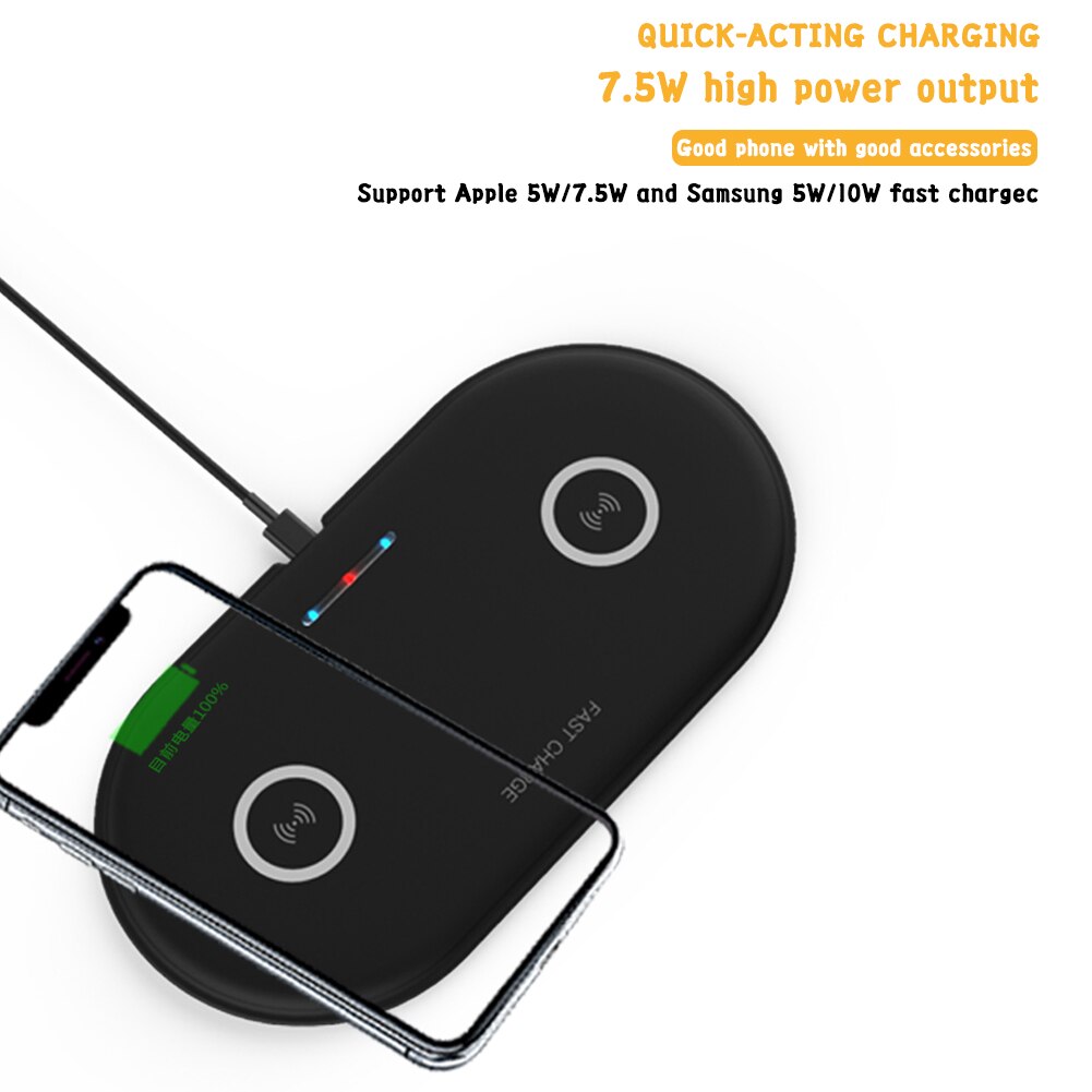2 in 1 Dual Fast Charger 10W Wireless Quick Charger For iPhone Xiaomi Cell Phone Charger with Intelligent Temperature Control