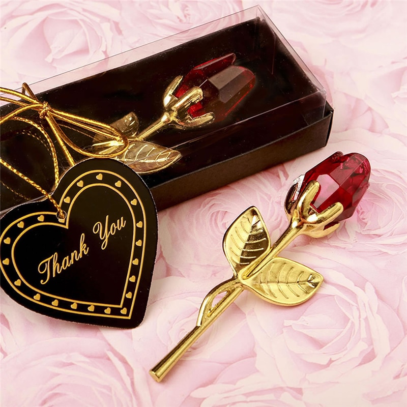 Romantische Valentijnsdag Rood Roze Crystal Glas Rose Bloem Bruiloft Gunsten Kunstmatige Bloem Met Doos Moeder Dag