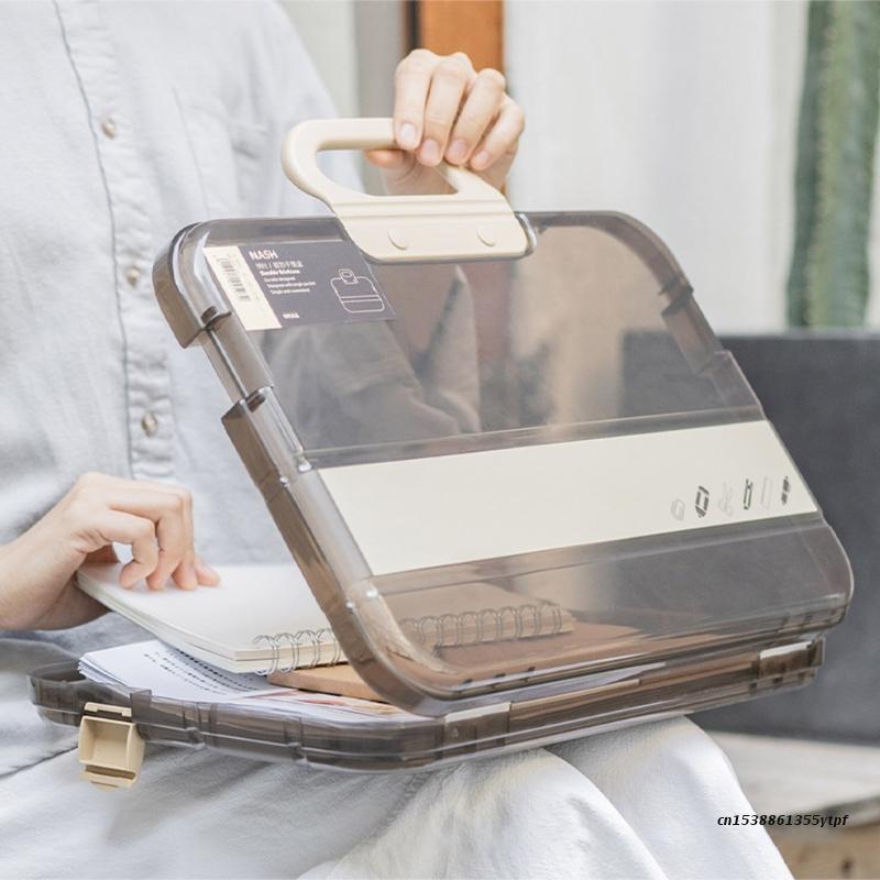 Portable File Box Plastic Transparent Pencil Case A4 Folder with Lock Handle Documents Bag Stationery Storage Case